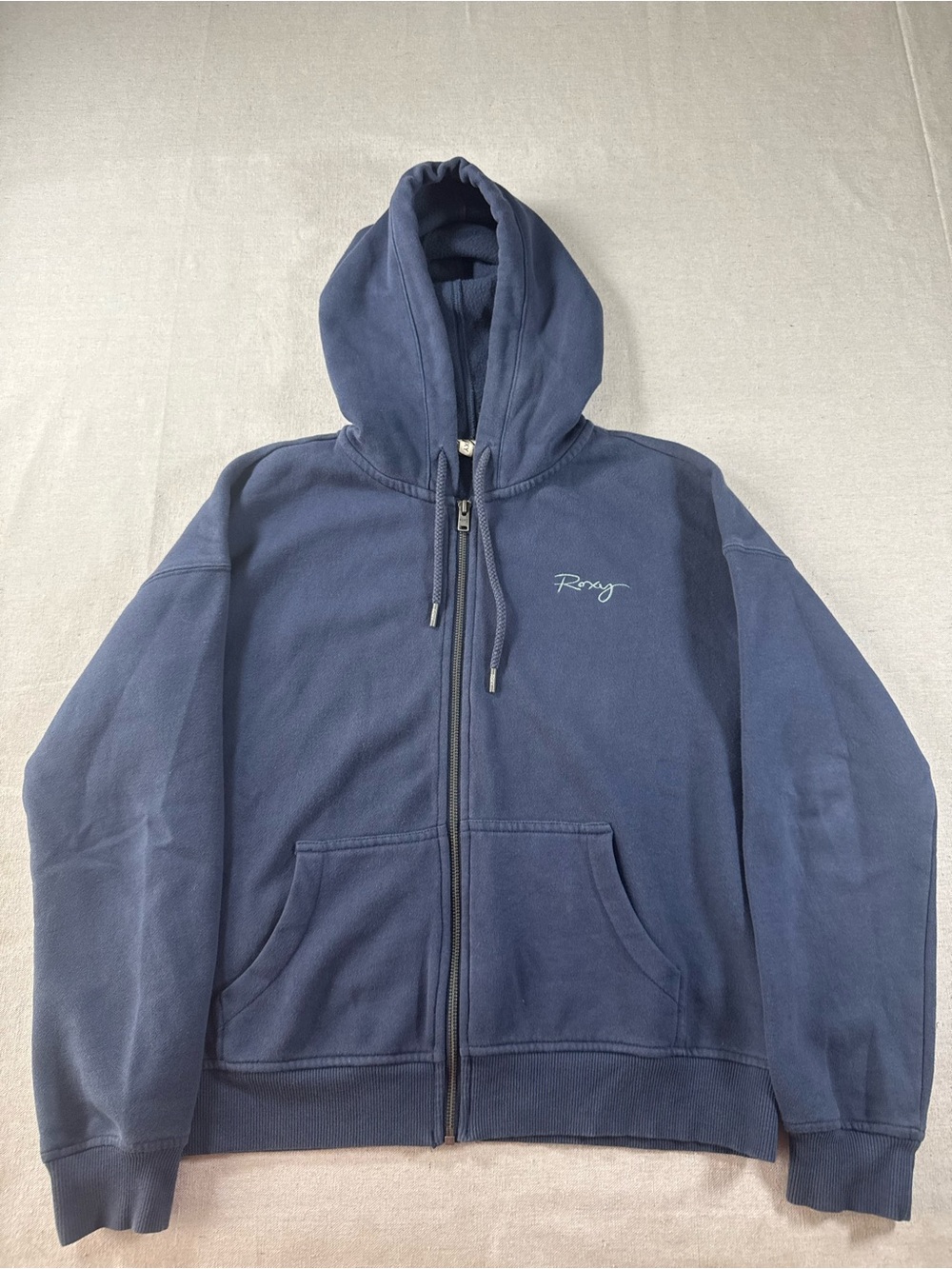 Vintage Women’s Roxy Navy Blue Hoodie Embroidered Logo Size Small